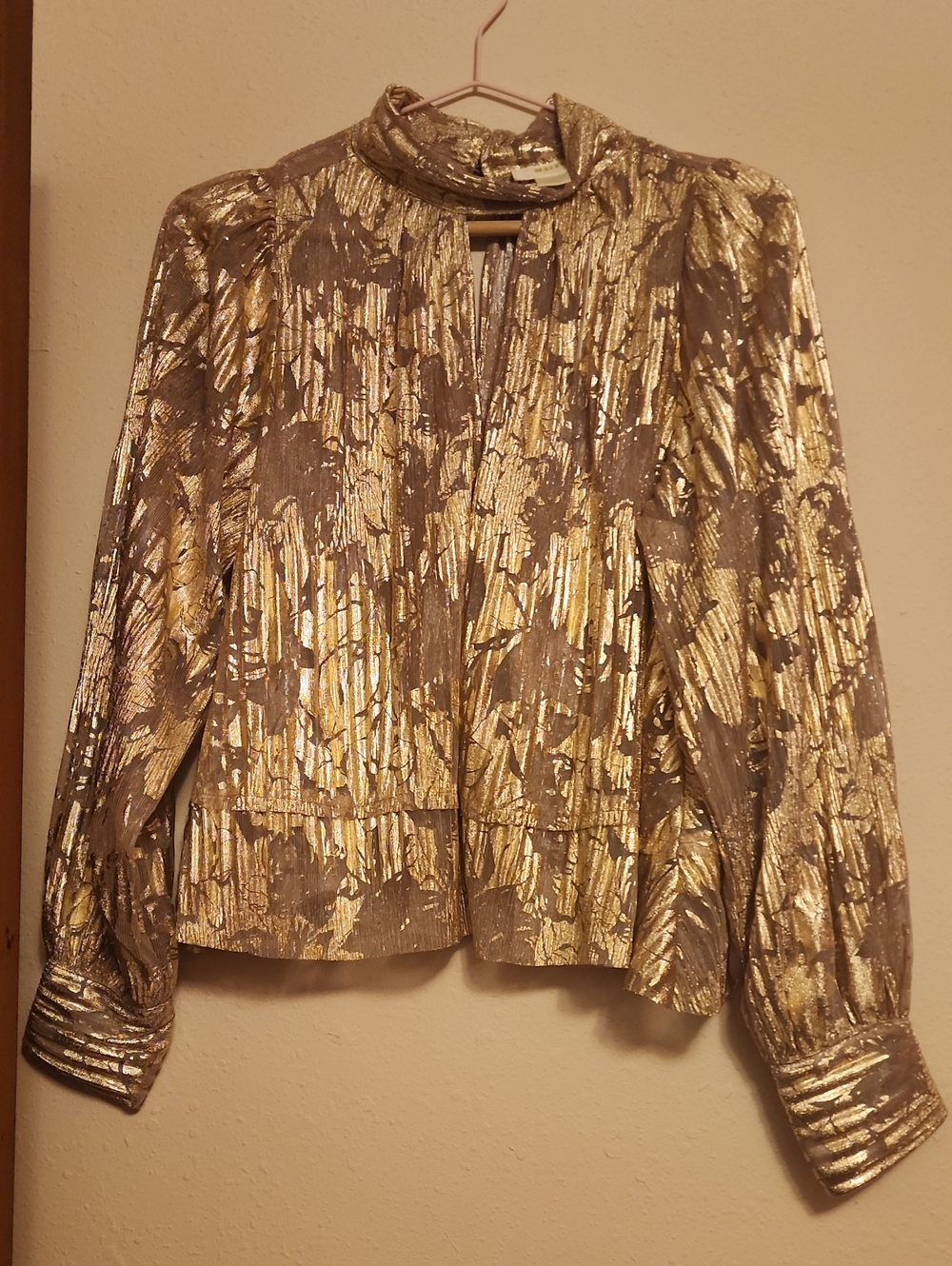 Anthropologie Maeve Metallic Rose Gold Blouse